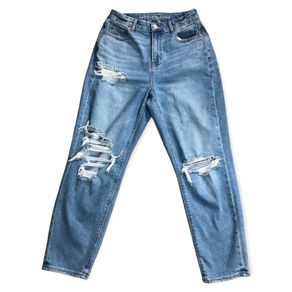 American Eagle Stretch Ripped High Rise Curvy Mom Jeans - Picture 1 of 7